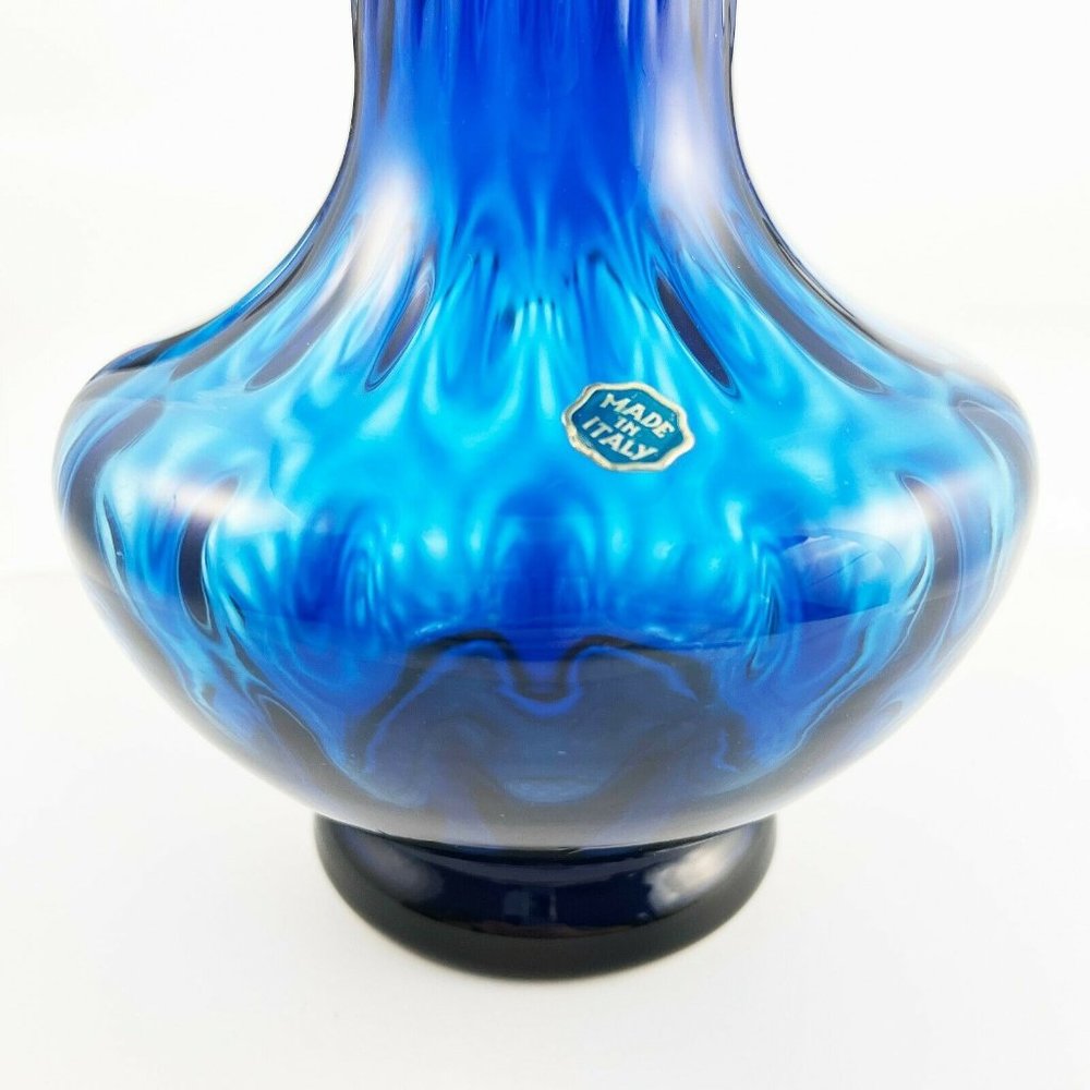 Vintage Mid Century Modern Empoli Cobalt Blue Optic Glass Vase Made in Italy - Picture 3 of 9